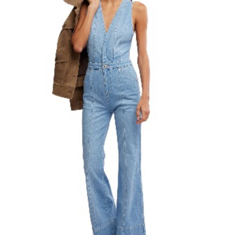 Free People Light Blue Denim Overalls